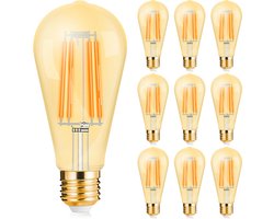 Voordeelpak 10x LED Lamp E27 Edison Filament - Brinton - Amber 6W 540lm - 822 Zeer Warm Wit 2200K - ST64 - Dimbaar | Vervangt 45W