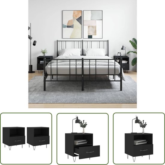 Vierkant nachtkastje Randolf - 40x35x60 cm - Zwart - Modern