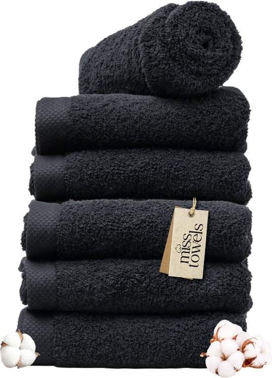 Misstowels - Hotelkwaliteit Badhanddoeken Set - Zwart - 50x100 cm - 5+1