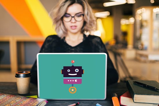 Laptop sticker - 13.3 inch - Robot - Wiel - Paars - Groen - Jongens - Kids - 31x22,5cm - Laptopstickers - Laptop skin - Cover