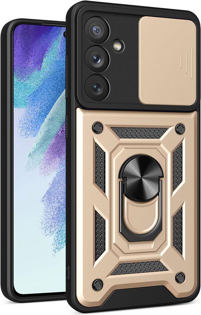MobyDefend Hoesje - Geschikt voor Samsung Galaxy A54 - Pantsercase Met Draaibare Ring - Goud
