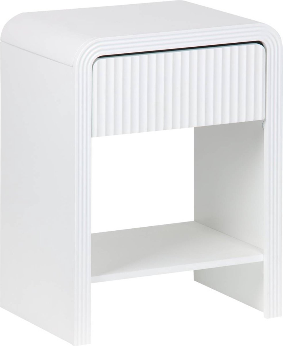 sweeek - Nachtkastje met gegroefd wit houteffect 1 lade, 1 plank