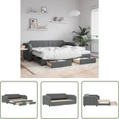 vidaXL Sofa Bed - Slaapbank - Slaapbank onderschuifbed en lades 90x200 cm stof donkergrijs - Tweepersoonsbed - Boxspring - Onderbed