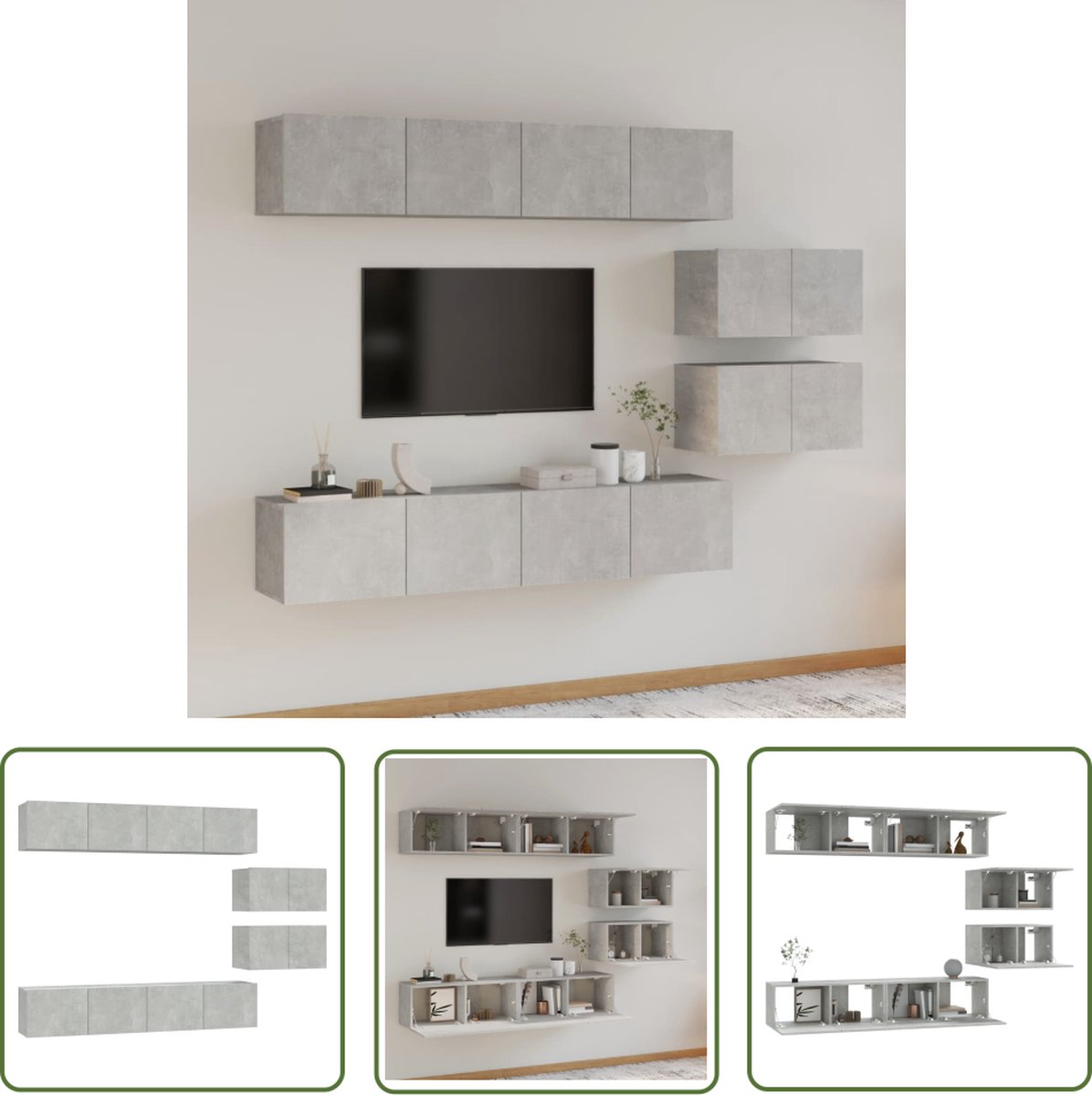 vidaXL Houten Tv Kast - Tv Kast - 6-delige Tv-meubelset bewerkt hout betongrijs - Grijze Tv Kast - Wandmontage Tv Kast - Salontafel