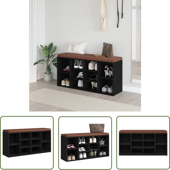 The Living Store Banc de rangement - Banc à chaussures - 103 x 30 x 48 cm - Zwart
