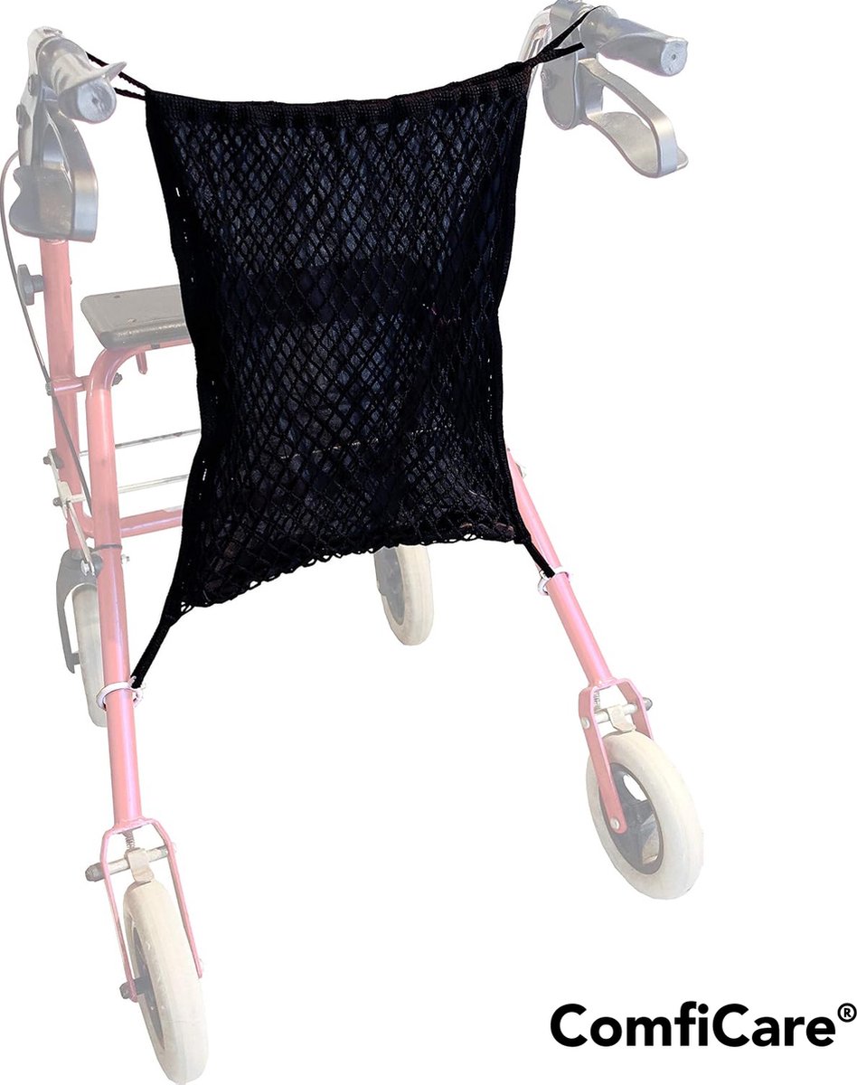 Goedkoopste ComfiCare® Rolstoelnetje - Netje voor rolstoel en rolator 40x35 cm - Boodschappen tas - Zwart
