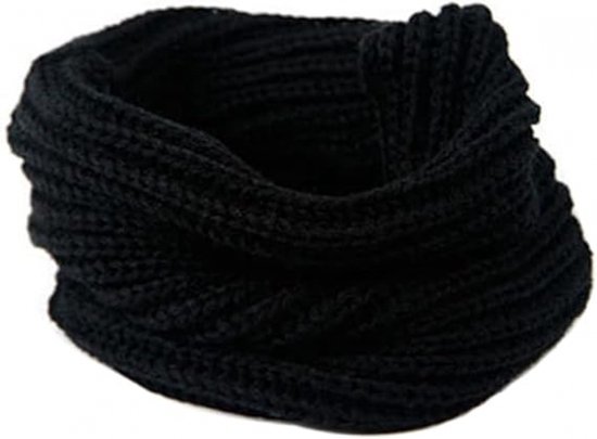 Warme halssjaal - sjaal - wintersjaal - gebreide halssjaal - winterwarme sjaal - dikke gebreide sjaal - zwarte jersey dames gebreide sjaal - cirkelsjaal - ronde hals 46x34 cm - zwart