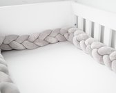 Honeybears Gevlochten Baby Bedbumper – Boxomrander baby – Hoofdbeschermer - Parkomrander - Bedrand - Bedomrander - Bed bumper ledikant - Jongens/Meisjes – 3 meter - Grijs