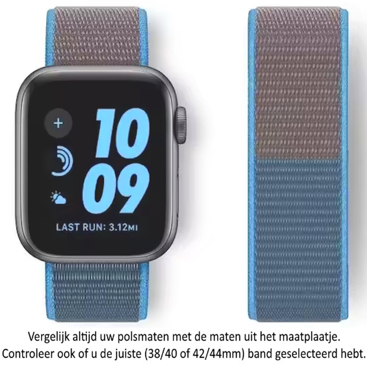 Blauwe Nylon Horlogeband geschikt voor Apple Watch 1, 2, 3, 4, 5, 6, 7, 8, 9, SE, 42mm, 44mm 45mm "Mannenbreedte" Series Zacht Geweven Nylon 42 mm, 44 mm en 45 mm - Blauw - Maat: zie maatfoto