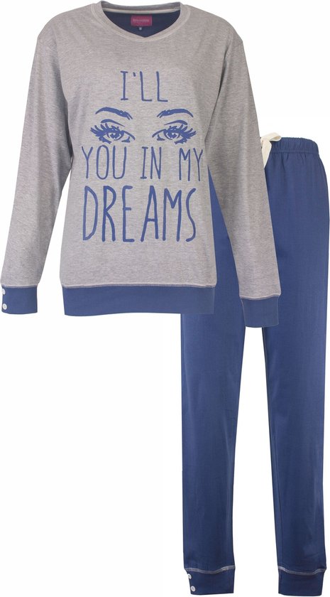 Irresistible Dames Pyjama - Katoen - Lange Mouwen - Grijs - Maat XL