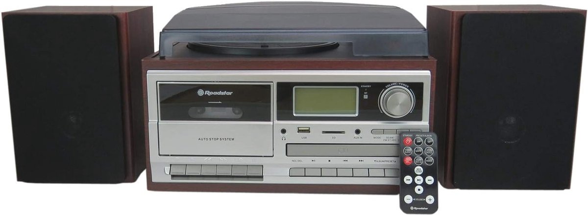 Mini Hi-Fi Muzieksysteem met Platenspeler, Digitale Radio, CD-MP3-speler, Bluetooth en Afstandsbediening