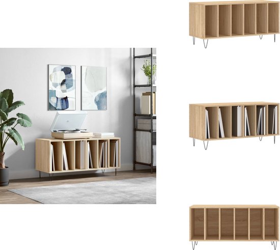 VidaXL Opbergbox Voor LP's 71x34x36 Cm Bewerkt Hout Wit Sonoma Eiken