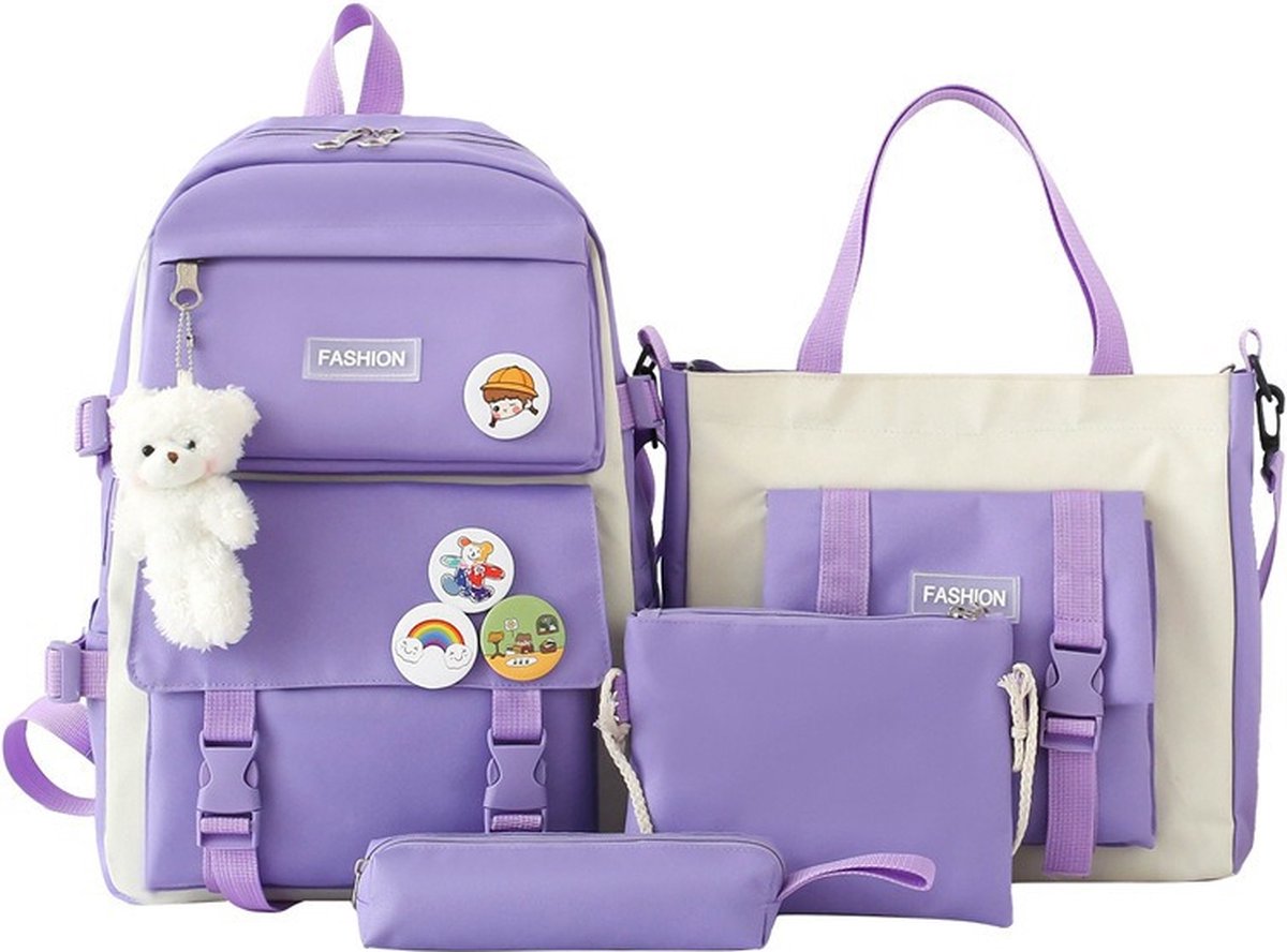 4-delige Waterdichte Schoolrugzak Set voor Kinderen & Tieners - Inclusief Lunchtas, Schoudertas & Etui - Stijlvol, boekentas voor zomer of school