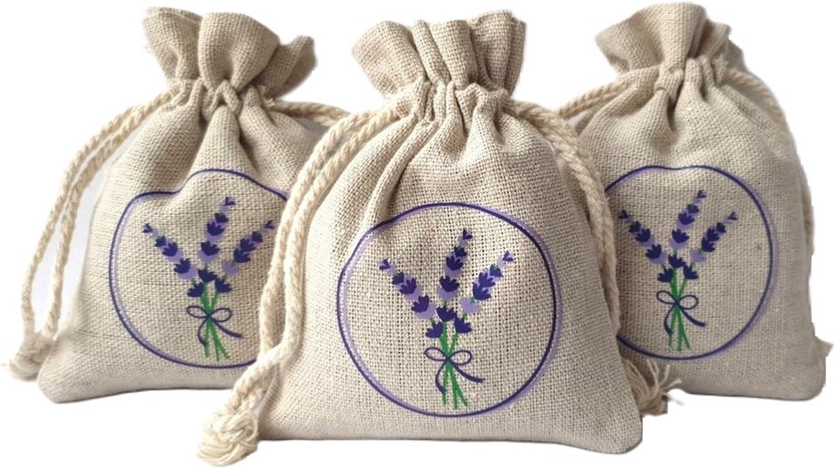 Bonheur de Provence© -Lavendel geurzakjes gevuld met Biologische lavendel - 3 linnen zakjes a 15 gram - geurzakjes kledingkast