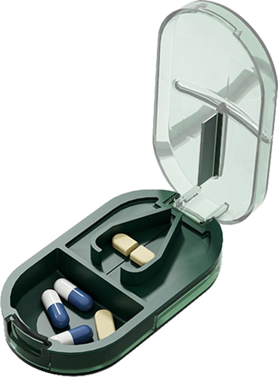 Goedkoopste Luxe Pillensnijder & Pillendoosje In 1 I Pil Bewaardoosje I Medicijn Doosje I 2 Compartimenten I Waterdicht I Groen