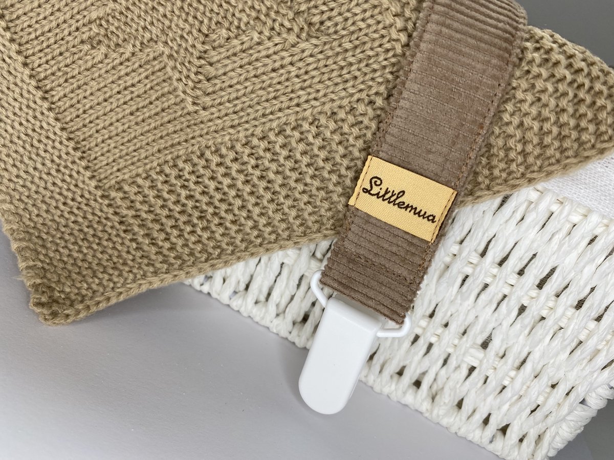 Goedkoopste Littlemua- Speenkoord Rib- Donker taupe- Speenketting-Plastic clip