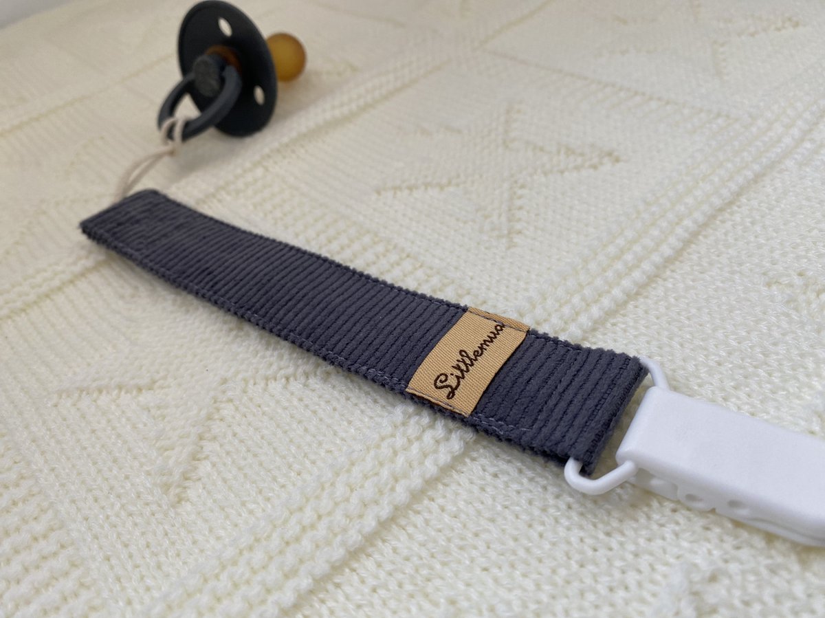 Goedkoopste Littlemua- Speenkoord Rib- Donkergrijs- Speenketting-Plastic clip