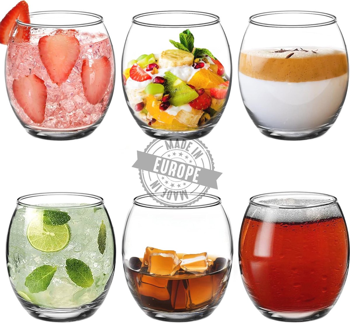 Set van 6 Luxe Tumblers - 405ml Helder Glas Drinkglazen zonder Lood en Cadmium