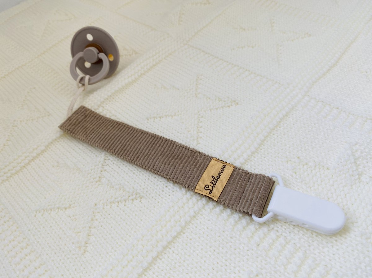 Goedkoopste Littlemua- Speenkoord Rib- Beige taupe- Speenketting-Plastic clip