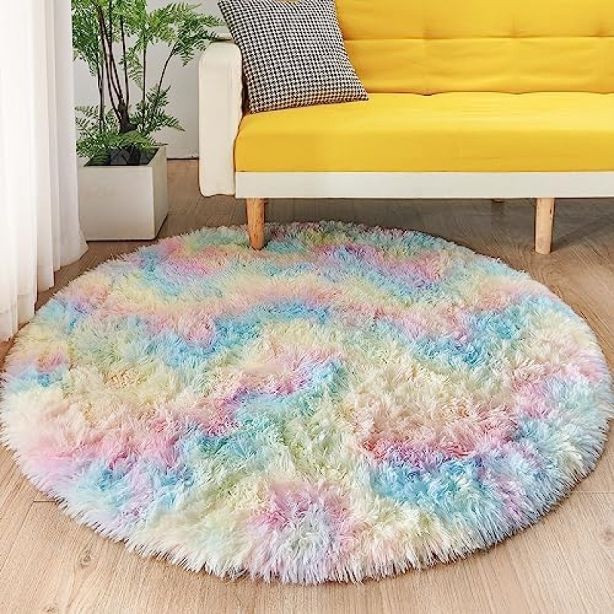 Pluche tapijt, rond, pluizig tapijt, moderne woonkamer, zacht en pluizig tapijt voor de slaapkamer/woonkamer/kinderkamer (Ø 150 cm rond)