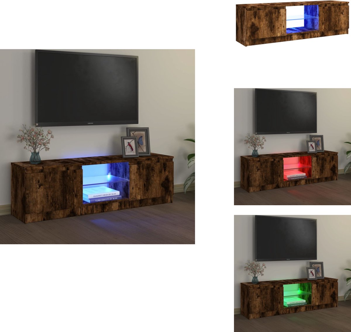 vidaXL - Tv-meubel - met - LED-verlichting - 120x30x36 - cm - gerookt - eikenkleur