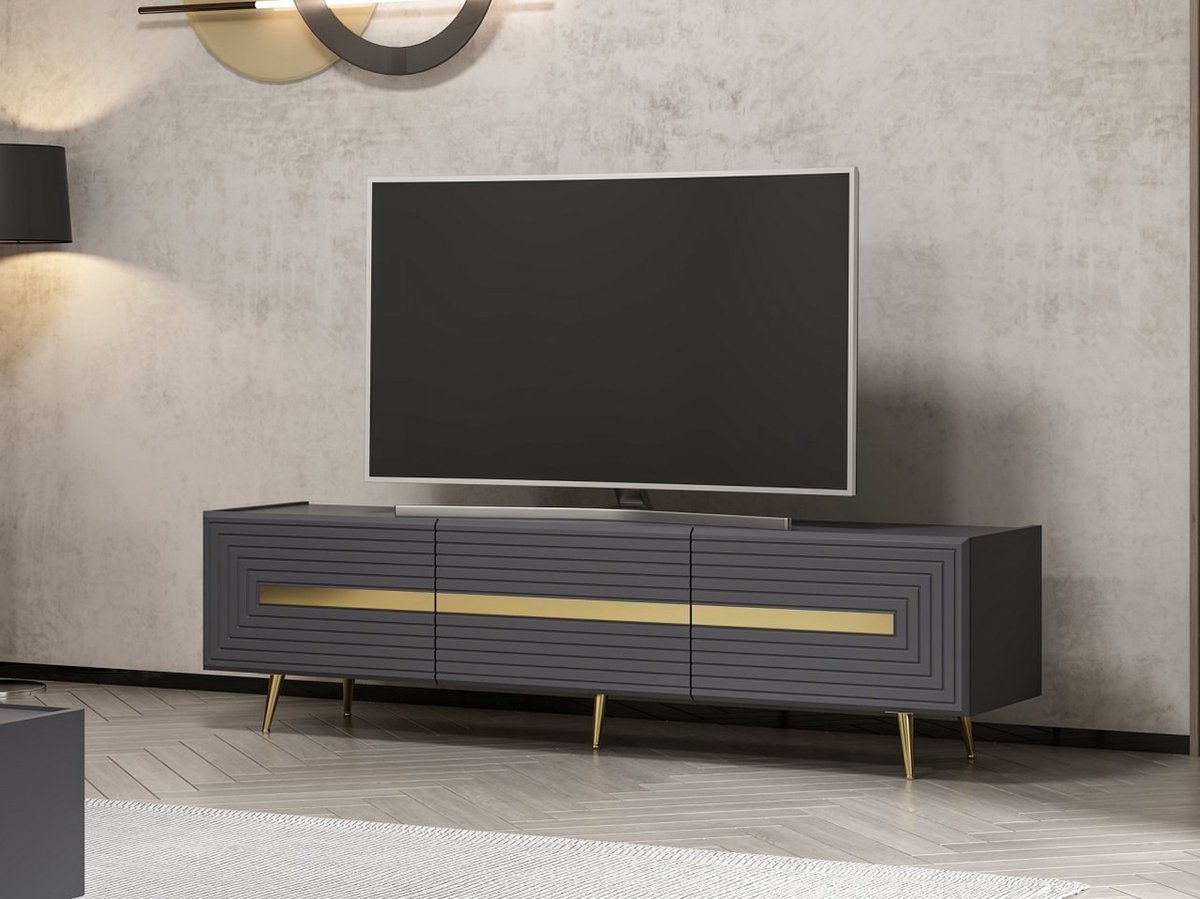 Modieus Woody TV-meubel - Antraciet Goud - Emob - TV-meubel - Antraciet - Melamine; Spaanp