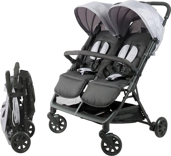 Duo Buggy - Duo Kinderwagen - Dubbele Buggy - Dubbele Kinderwagen - Tweeling Buggy - Buggy - Kinderwagen - Buggy Inklapbaar - Wandelwagen - Wandelwagen Buggy - Opvouwbaar - 5-Punts Veiligheidsgordel - Verstelbare Voetsteunen & Zittingen