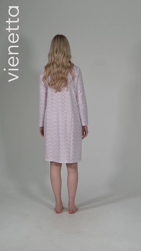 Vienetta - Chemise de Nuit Femme, Manches Longues, Rose - XXL