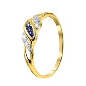 Lucardi Dames Ring met saffier en diamant 0,11ct - Ring - Cadeau - 14 Karaat Goud - Geelgoud