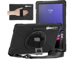 Tablethoes geschikt voor Samsung Galaxy Tab S10 Ultra / S9 Ultra / S8 Ultra Hoesje - Heavy Duty Case met Schouderstrap - Zwart