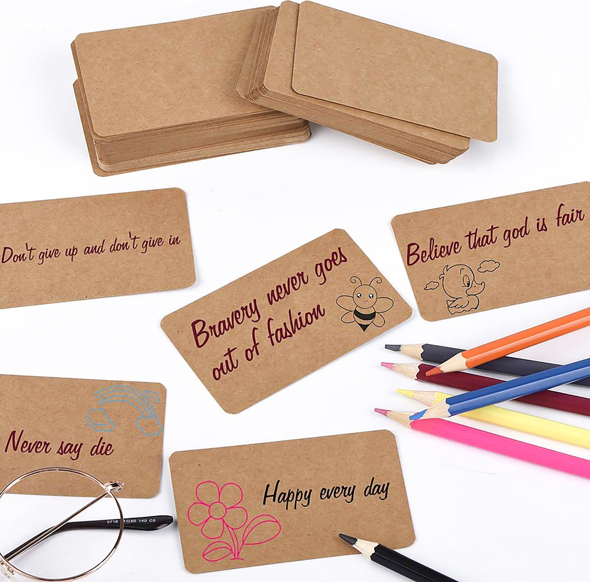 300 Stuks Blanco Kraft Kaarten met 20 Klikringen, Papier Gaatjestang & 5 Enveloppen - Flashcards in Bewaarbox - Systeemkaarten en Ringen - Karton Flitskaarten - Cadeaulabels/ Bedankt Kaartjes - Lege Wenskaarten\Naamkaartjes - Kleine Verjaardagskaart — cadeau in Hobby - foto 2