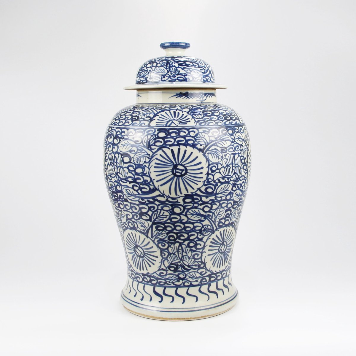 Fine Asianliving Chinese Gemberpot Blauw Wit Porselein Handgeschilderd D27xH47cm Blauw, Wit