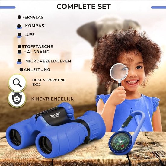 Kinderverrekijker Met Hoge Vergroting  8 X 21  - Uitgebreide Set Met Vergrootglas En Kompas