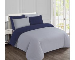 VISION Flanel - Tweezijdig omkeerbaar Dekbedovertrekset - 100% katoen flanel: warm en zacht - Lits-jumeaux - Dekbedovertrek 240 x 220 cm met 2 bijhorende slopen - Grijs / Blauw - Oekotex gecertificeerd