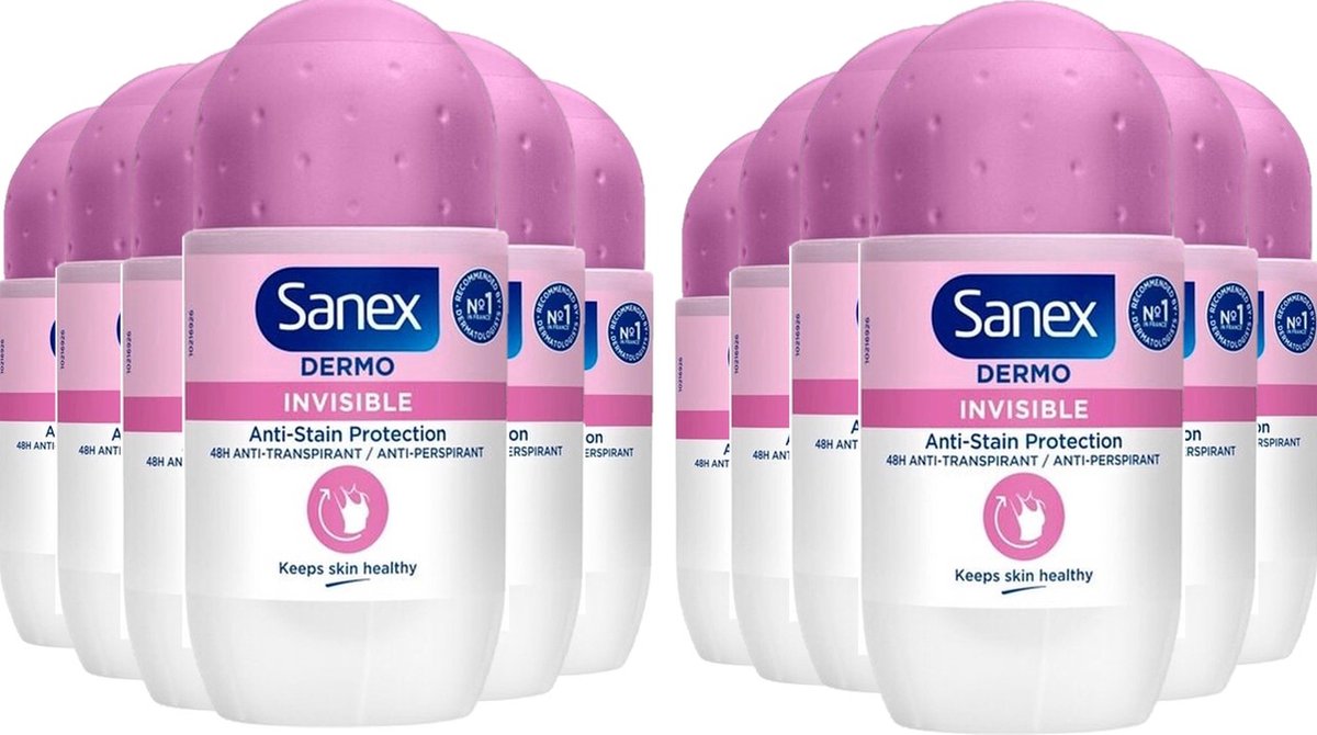 Sanex Deo Roller Dermo Invisible - Voordeelverpakking 12 x 50 ml