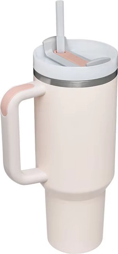 Foto: Drinkfles tumbler rvs thermo drinkfles 1 2l rose quartz 40oz waterfles met rietje rvs thermosbeker met handvat en rietje drinkbeker to go 1 2 liter koffiebeker travel mug thermosbeker thermosfles thermoskan