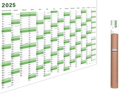 Huurdies XXL jaarplanner 2025 wandkalender (98 x 68 cm) - Kokerverzending - wandplanner, jaarkalender, posterkalender. 1 stuk