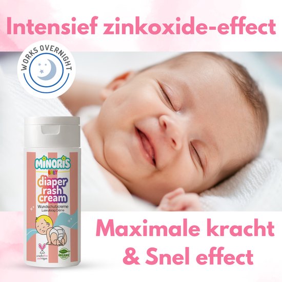 Minoris Baby Luieruitslagcrème - Zinkoxide, Zinkzalf, Biologische & Minerale Inhoud, Directe Verlichting & Langdurige Bescherming, Zachte Verzorging met Sheaboter, Geurvrij, Dermatologisch Getest, Vegan, 55g