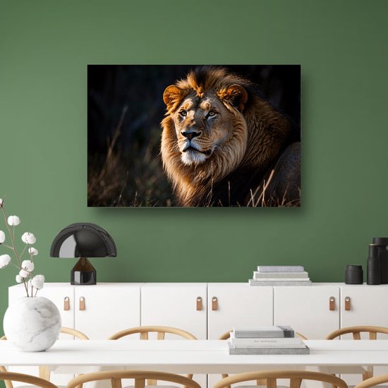 Peintures sur verre Lion - Peinture sur verre Animaux - Peinture d'herbe - Décoration murale moderne - Peintures en plexiglas - Oeuvre en verre acrylique 105x70 cm