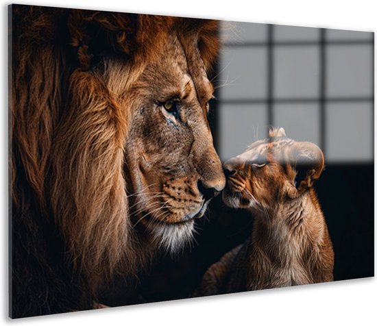 Tableau lion - Tableau Animaux - Décoration murale Lionceau - Tableaux classiques - Peintures plexiglas - Décoration murale chambre verre acrylique 105x70 cm