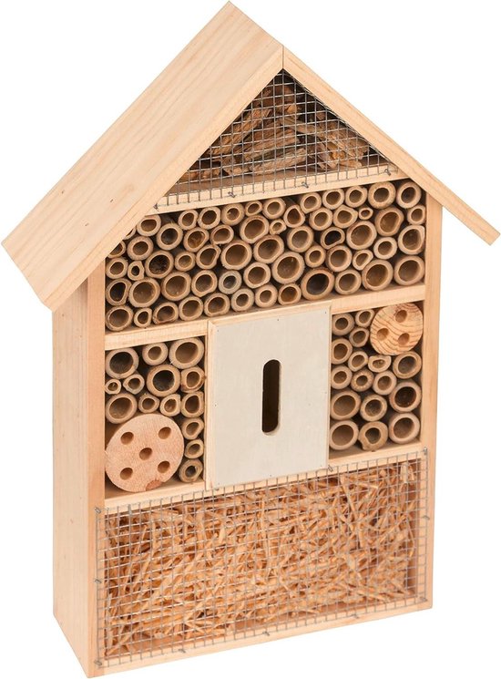Insectenkast met scheef dakje voor bijen en vlinders