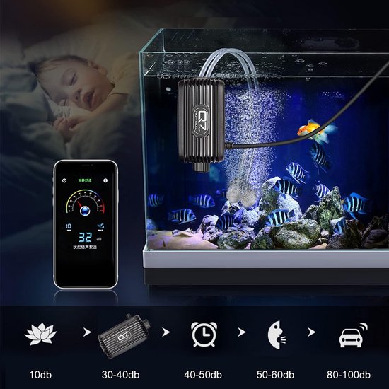 Aquarium luchtpomp, zeer stille zuurstofpomp, multifunctionele aquariumpomp met complete accessoires