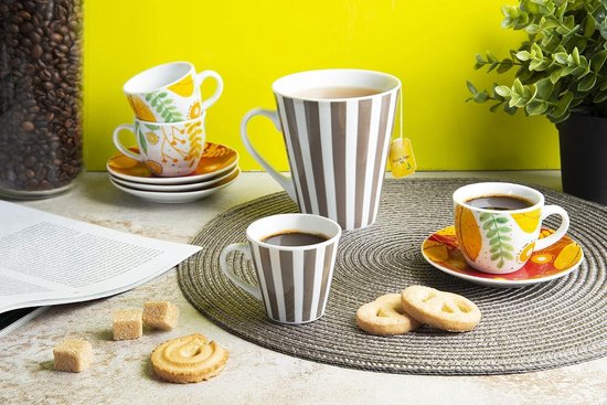 Set de 6 tasses à café avec soucoupes en porcelaine - Ensemble de 6 tasses à café sur le Thema des feuilles d'automne