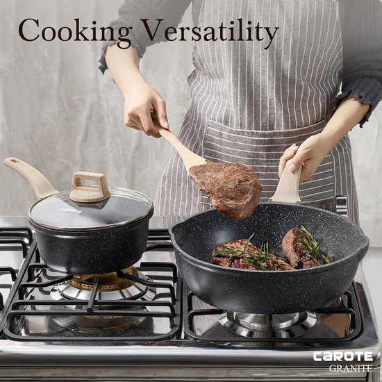 BEZIA Inductie wokpan met deksel, anti-aanbak-wokpan 33 cm, wok