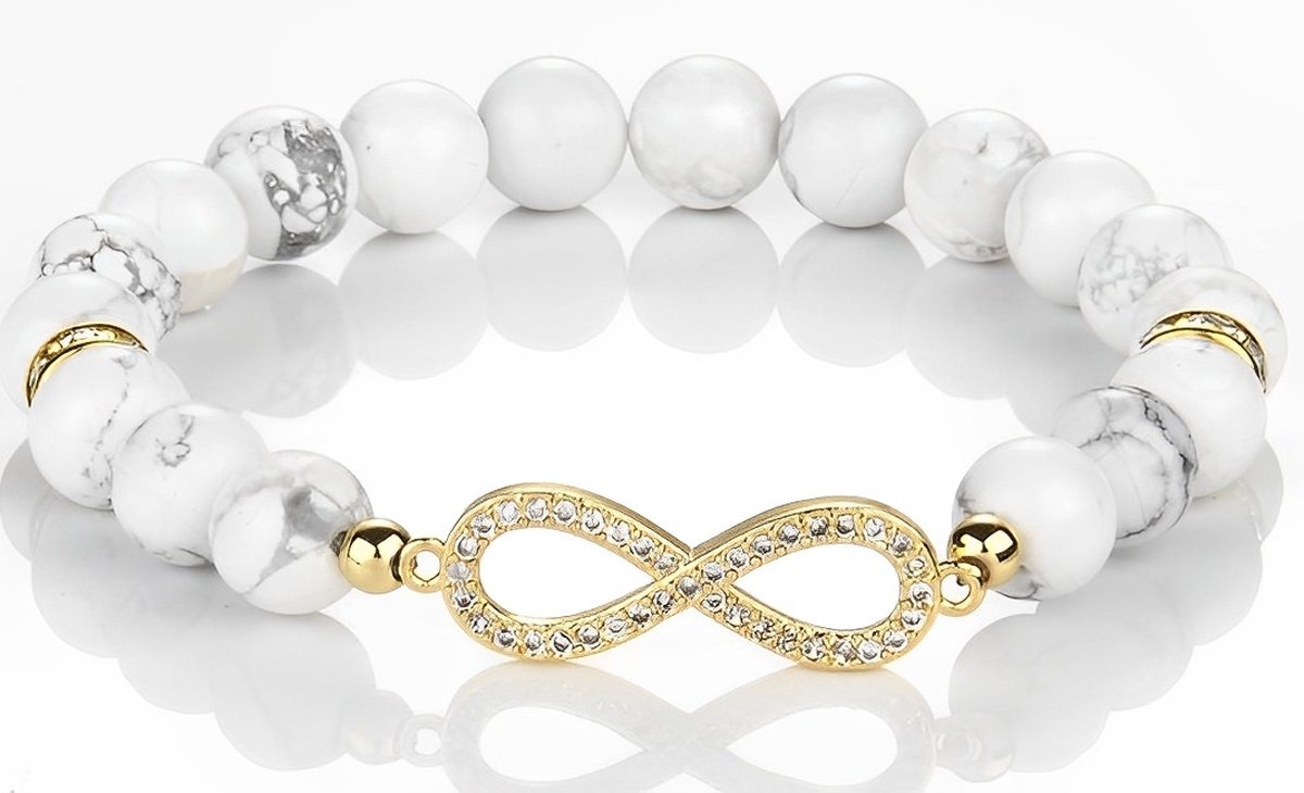 Armband dames wit kralen - Turquoise natuursteen - 19,5cm - met metalen infinity teken Sophie Siero Forever