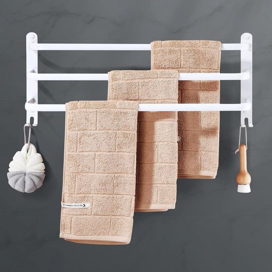 Handdoekhouder badkamer 3 niveaus handdoekstang badkamer aluminium wandmontage handdoekrek zonder boren, waterdichte wandhanddoekhouder voor badkamer keuken handdoek toilet (60 cm