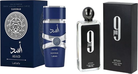 Men's perfume Afnan EDP 100 ml 9 Pm& Asad Zanzibar 100ml (total=200ml)