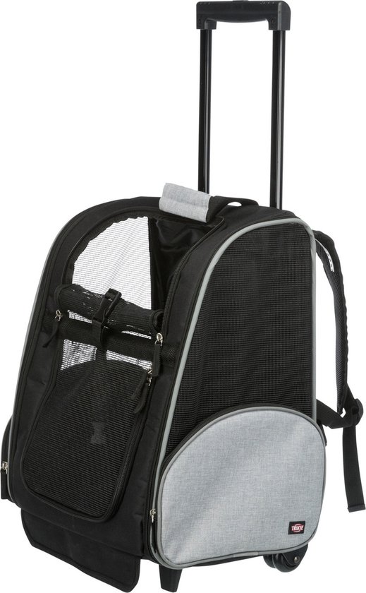 Trixie Reismand Trolley - Kleine Hond en Kat - Zwart Grijs - tot 8 kg - 36 x 27 x 50 cm