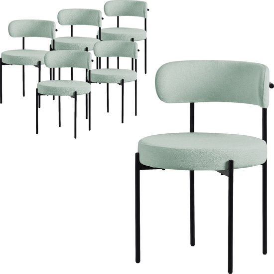 Chaise de salle à manger lot de 6 en tissu teddy avec dossier chaise de cuisine verte ML- Design