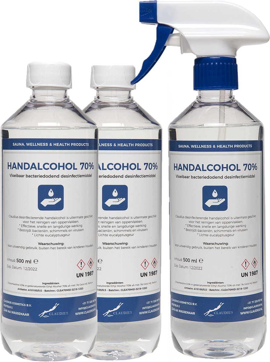 Goedkoopste Handalcohol spray 70 - 500 ml met spraykop 2 x 500 ml met dop